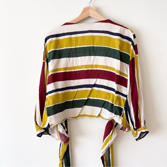 Zara multicolor wrap top blouse size M 3/4 sleeves - Picture 4 of 7